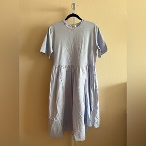 COS Soft Blue Crew Neck Asymmetrical T-Shirt Dress